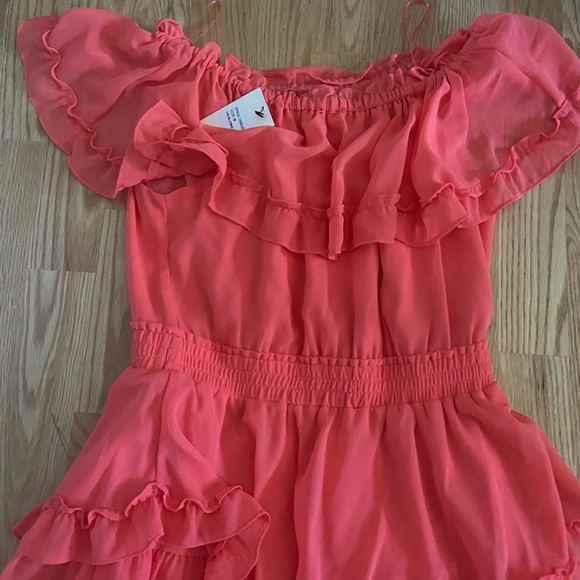 New (with tags)coral orange off shoulder dress - Picture 3 of 4